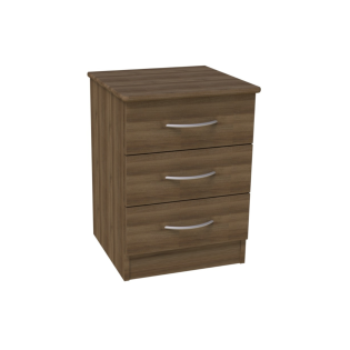 Banbury 3 Drawer Bedside in Opera Walnut With Lock On Top Drawer