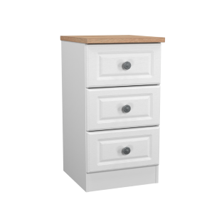 Cedar 3 Drawer Bedside With Lock On Top Drawer White Ash With Bardolino Oak Top