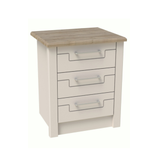 Signet 3 Drawer Bedside Cashmere With Mountain Oak Lock On Top Drawer