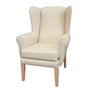 Richmond High Back Chair with Wings Manhattan Plain Cream, Beech Wood, Taper Leg.