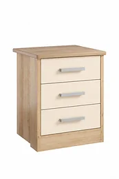 Voyage 3 Drawer Bedside in Lissa Oak with Cream Drawers
