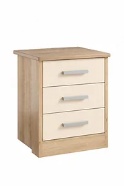 Voyage 3 Drawer Bedside in Lissa Oak with Cream Drawers