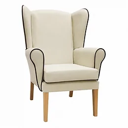 Richmond High Back Chair in Cream with Brown Piping