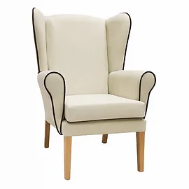 Richmond High Back Chair in Cream with Brown Piping