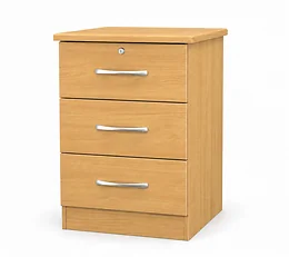Stretton 3 Drawer Bedside, Modern Oak, Lock On Top Drawer
