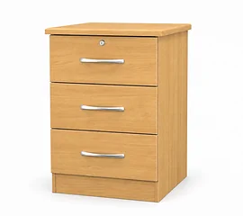 Stretton 3 Drawer Bedside, Modern Oak, Lock On Top Drawer