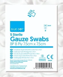 Gauze Swabs 8 Ply White 7.5Cm X 7.5Cm Sterile (Box of 100)